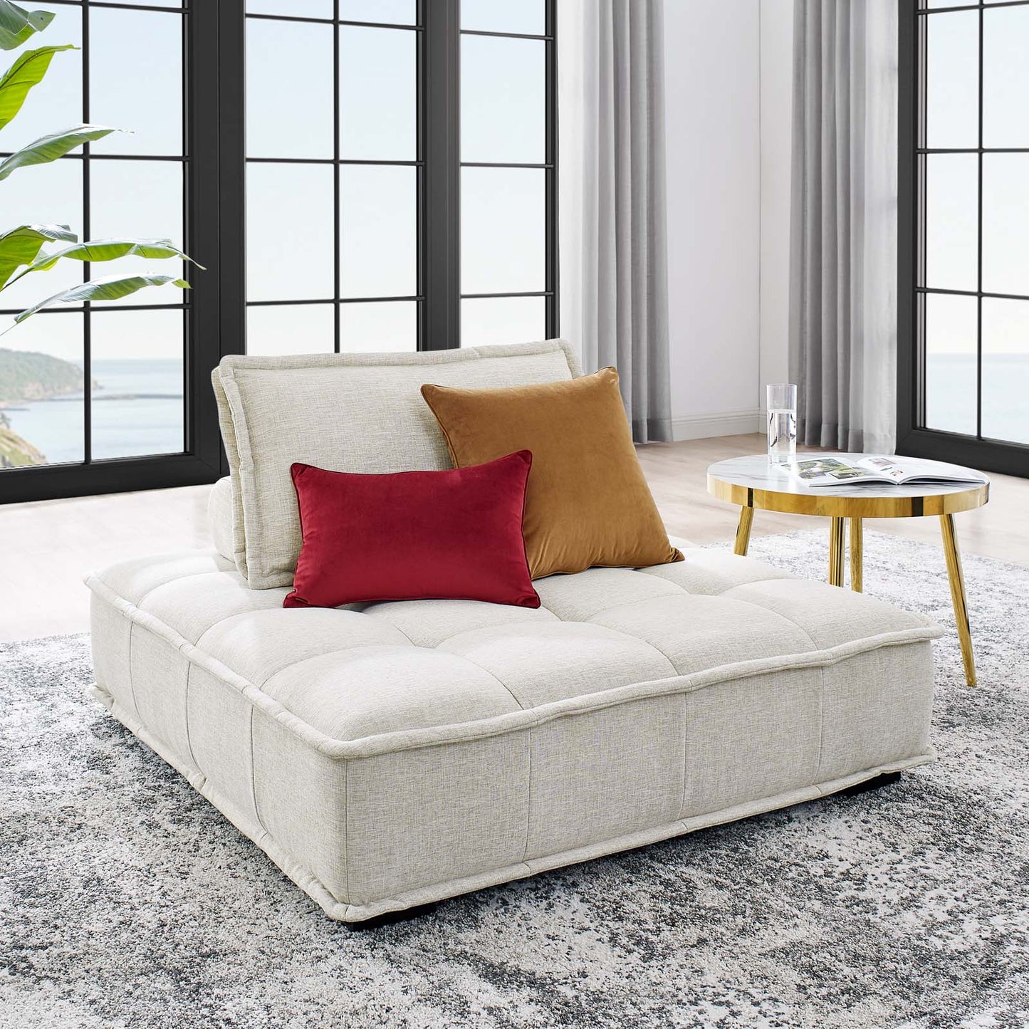 Saunter Tufted Fabric Armless Chair, Fabric, Beige, 23126
