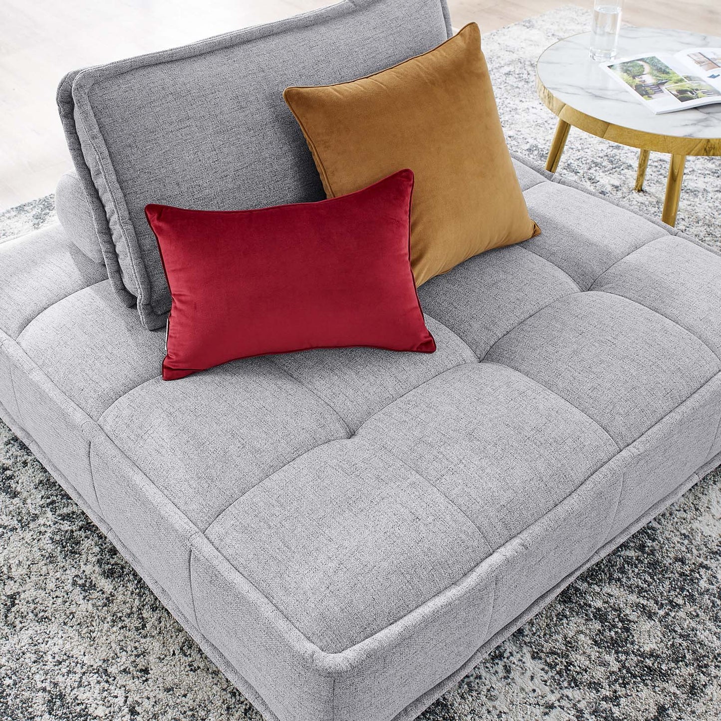 Saunter Tufted Fabric Armless Chair, Fabric, Light Grey Gray, 23128