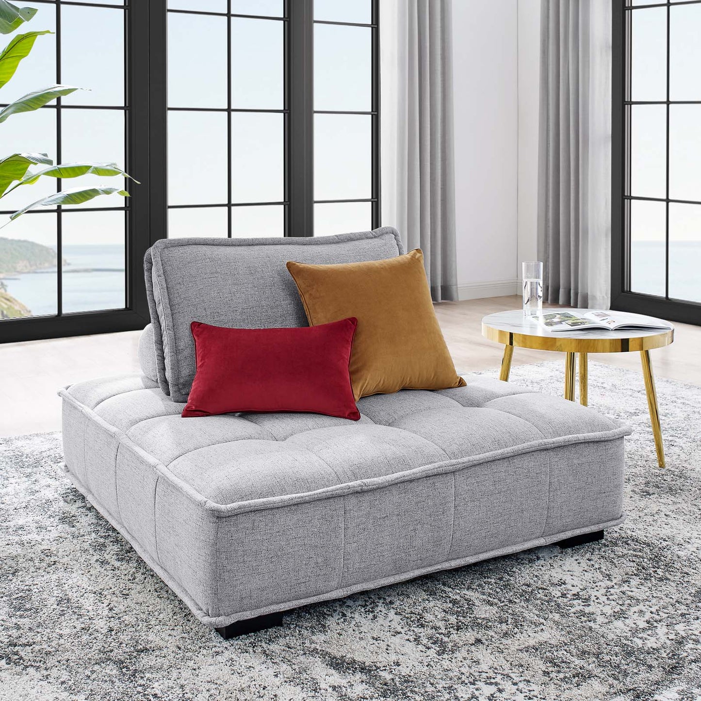 Saunter Tufted Fabric Armless Chair, Fabric, Light Grey Gray, 23128