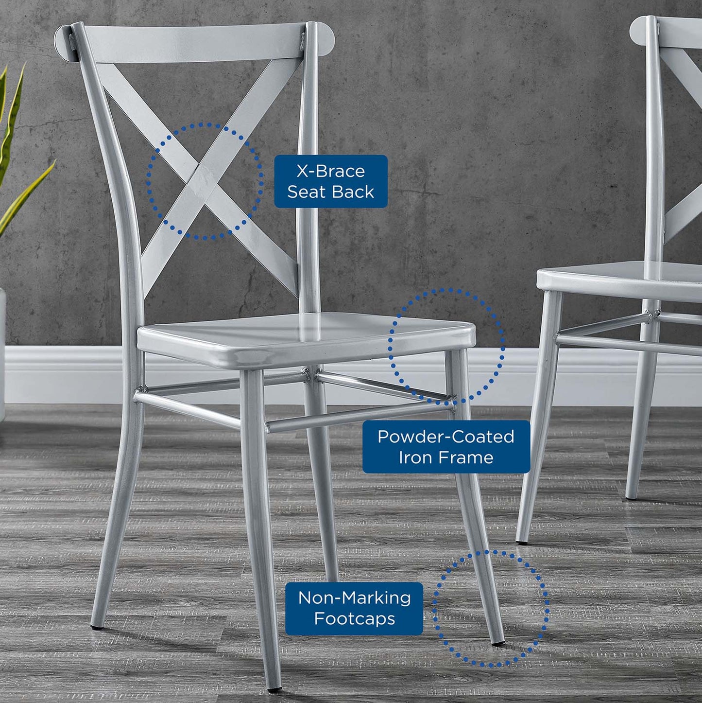 Gear Metal Dining Chairs - Set of 2, Metal, Silver, 20524