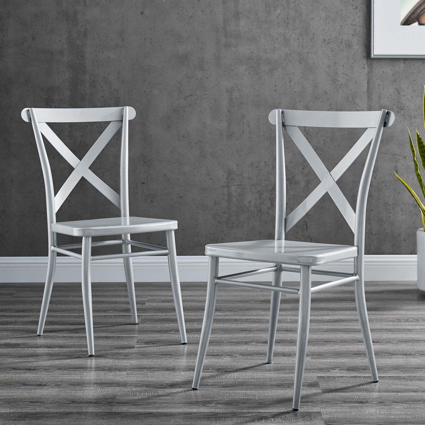 Gear Metal Dining Chairs - Set of 2, Metal, Silver, 20524