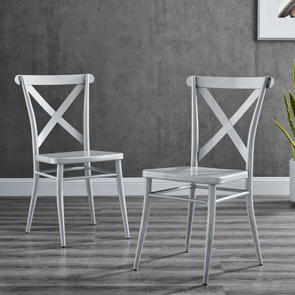 Gear Metal Dining Chairs - Set of 2, Metal, Silver, 20524