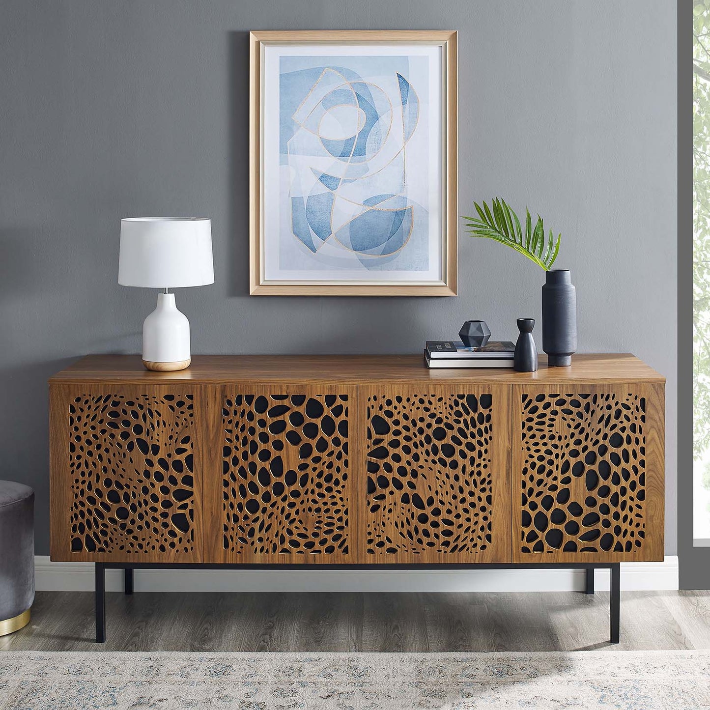 Yosemite 73" TV Stand, Wood, Metal Steel, Brown Walnut, 23299