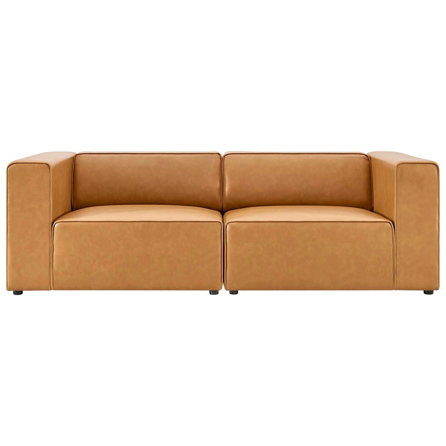 Mingle Vegan Leather 2-Piece Sectional Sofa Loveseat, Faux Vegan Leather, Tan, 20527
