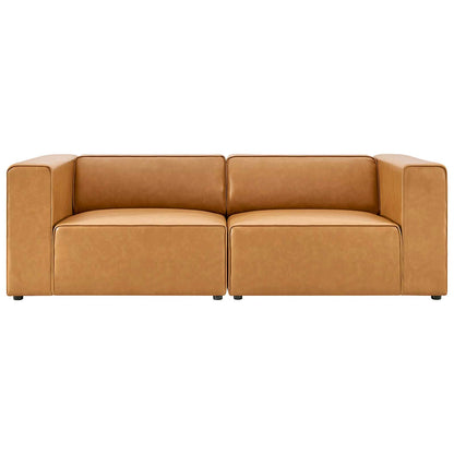 Mingle Vegan Leather 2-Piece Sectional Sofa Loveseat, Faux Vegan Leather, Tan, 20527