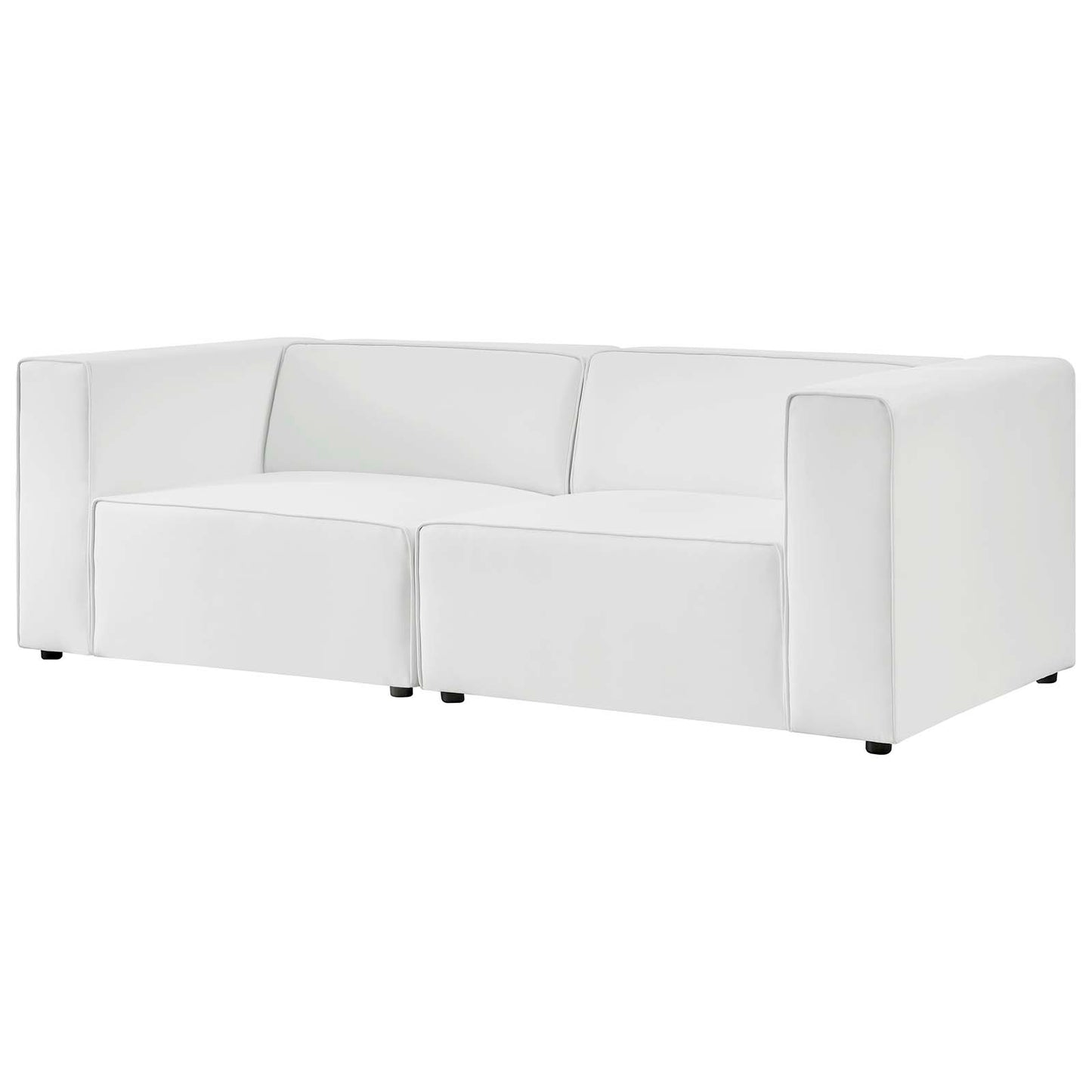 Mingle Vegan Leather 2-Piece Sectional Sofa Loveseat, Faux Vegan Leather, White, 20528