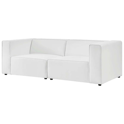 Mingle Vegan Leather 2-Piece Sectional Sofa Loveseat, Faux Vegan Leather, White, 20528