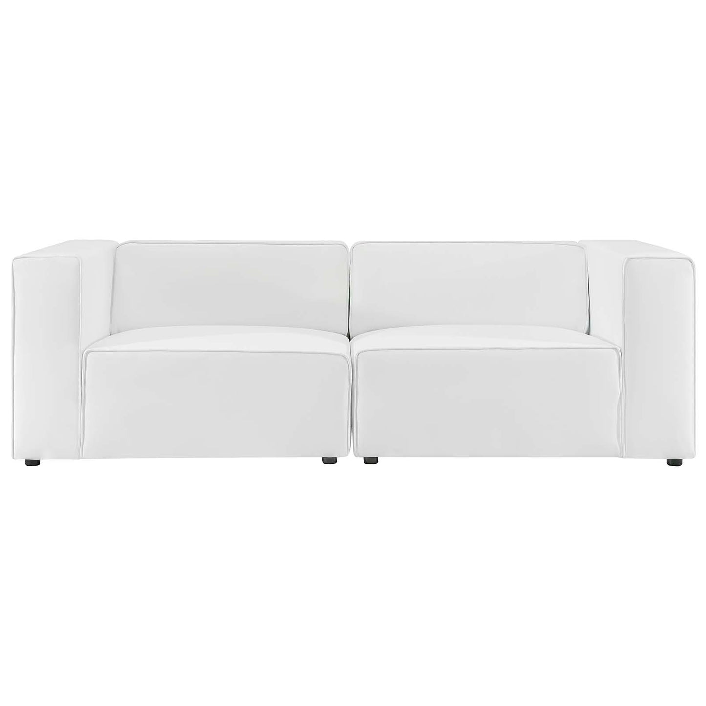 Mingle Vegan Leather 2-Piece Sectional Sofa Loveseat, Faux Vegan Leather, White, 20528