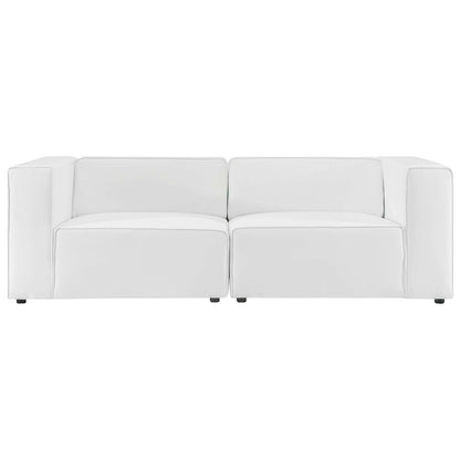 Mingle Vegan Leather 2-Piece Sectional Sofa Loveseat, Faux Vegan Leather, White, 20528