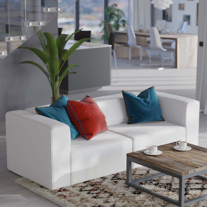 Mingle Vegan Leather 2-Piece Sectional Sofa Loveseat, Faux Vegan Leather, White, 20528