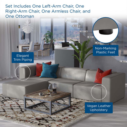 Mingle Vegan Leather Sofa and Ottoman Set, Faux Vegan Leather, Grey Gray, 20532