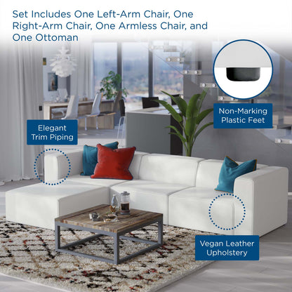 Mingle Vegan Leather Sofa and Ottoman Set, Faux Vegan Leather, White, 20534
