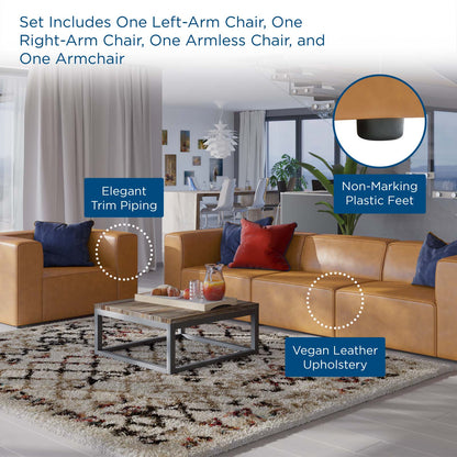 Mingle Vegan Leather Sofa and Armchair Set, Faux Vegan Leather, Tan, 20536