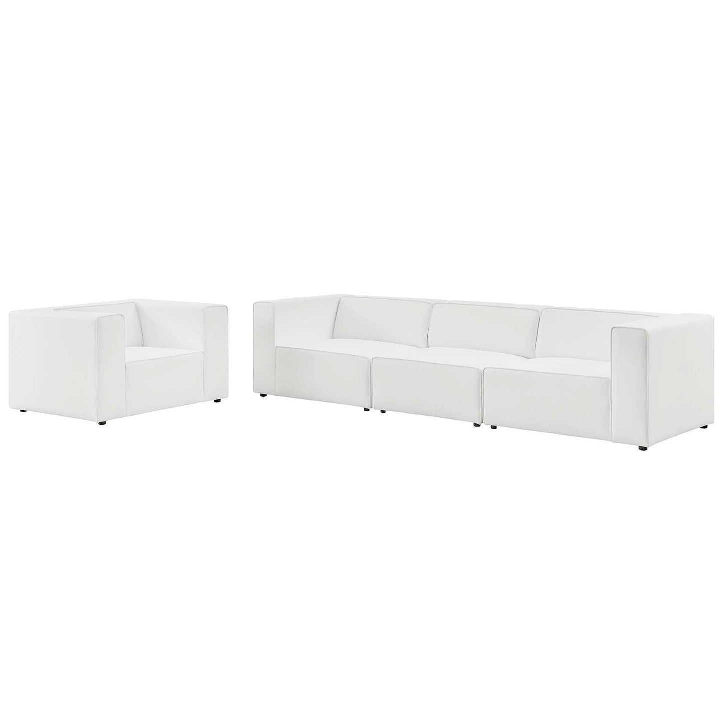 Mingle Vegan Leather Sofa and Armchair Set, Faux Vegan Leather, White, 20537