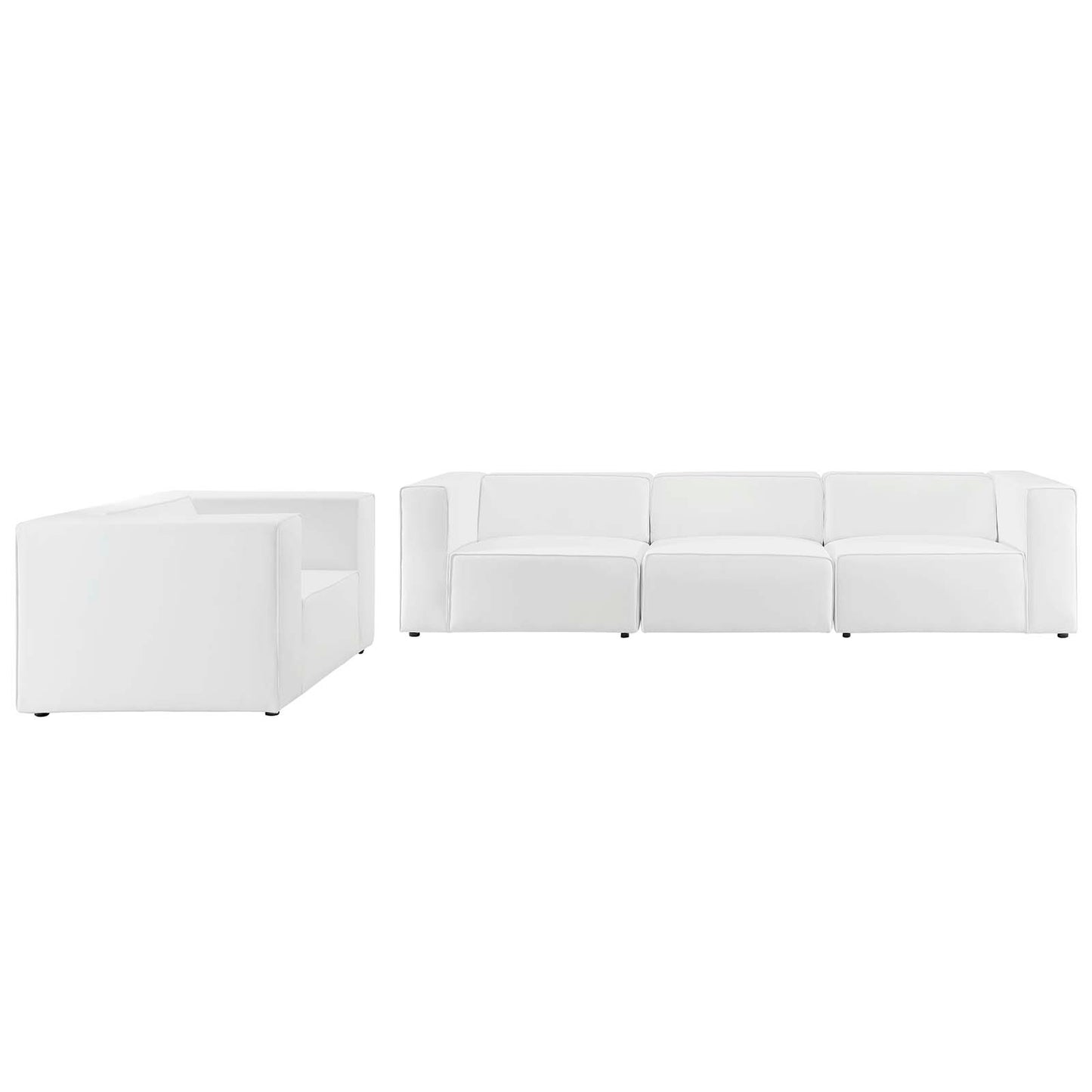 Mingle Vegan Leather Sofa and Armchair Set, Faux Vegan Leather, White, 20537