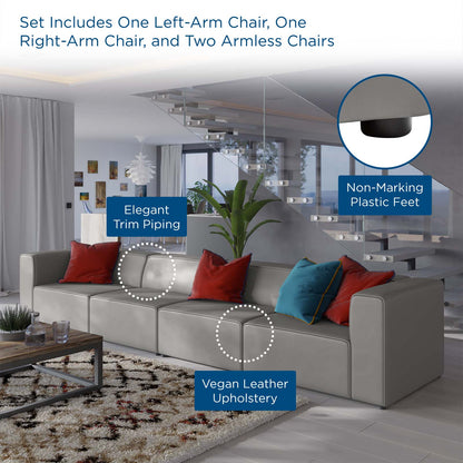 Mingle Vegan Leather 4-Piece Sectional Sofa, Faux Vegan Leather, Grey Gray, 20538