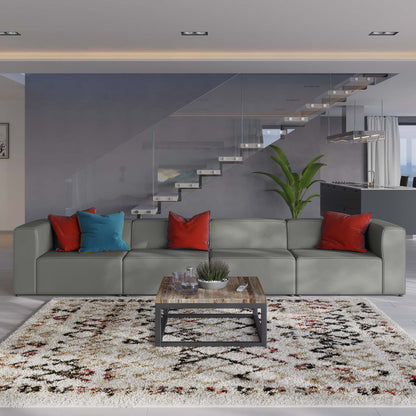 Mingle Vegan Leather 4-Piece Sectional Sofa, Faux Vegan Leather, Grey Gray, 20538