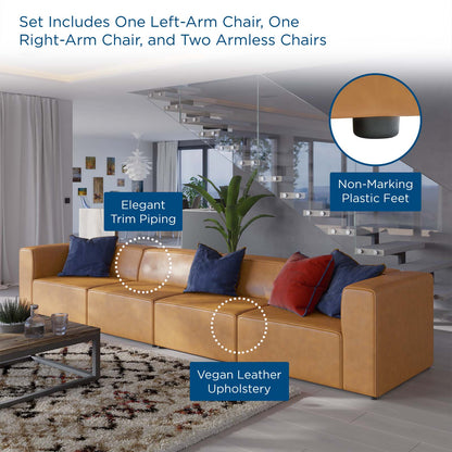 Mingle Vegan Leather 4-Piece Sectional Sofa, Faux Vegan Leather, Tan, 20539