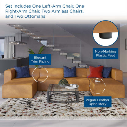 Mingle Vegan Leather 4-Piece Sofa and 2 Ottomans Set, Faux Vegan Leather, Tan, 20542