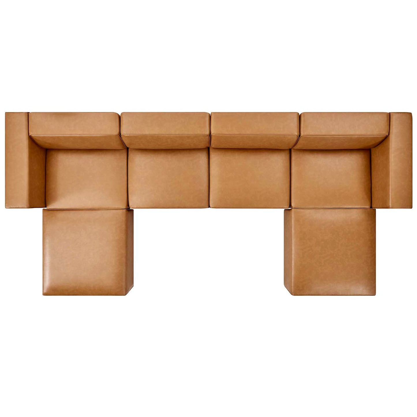 Mingle Vegan Leather 4-Piece Sofa and 2 Ottomans Set, Faux Vegan Leather, Tan, 20542