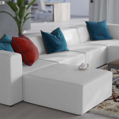 Mingle Vegan Leather 4-Piece Sofa and 2 Ottomans Set, Faux Vegan Leather, White, 20543