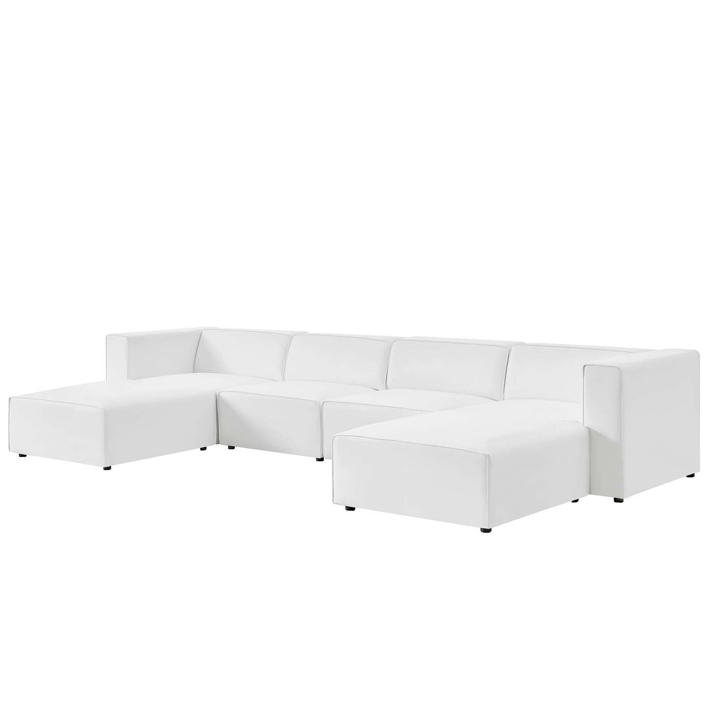 Mingle Vegan Leather 4-Piece Sofa and 2 Ottomans Set, Faux Vegan Leather, White, 20543
