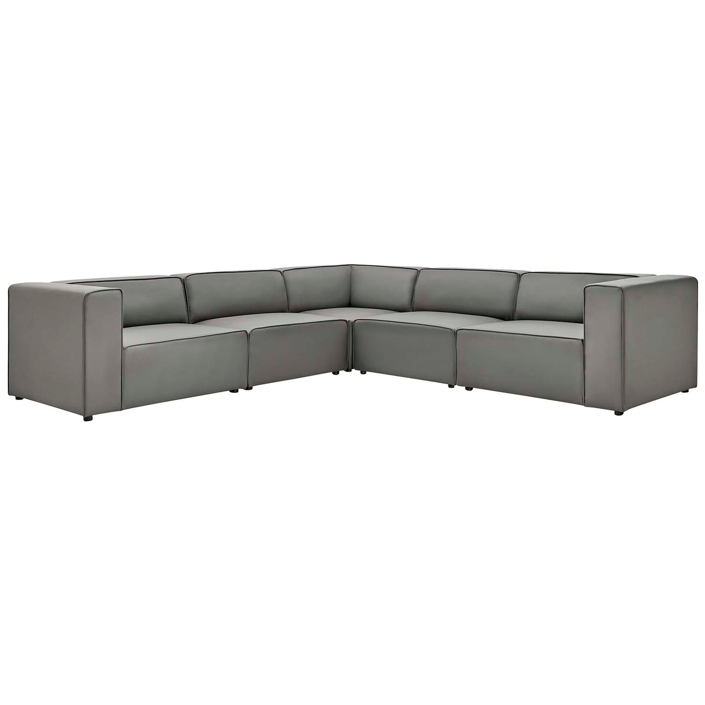 Mingle Vegan Leather 5-Piece Sectional Sofa, Faux Vegan Leather, Grey Gray, 20544