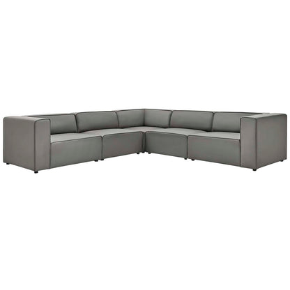 Mingle Vegan Leather 5-Piece Sectional Sofa, Faux Vegan Leather, Grey Gray, 20544