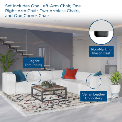 Mingle Vegan Leather 5-Piece Sectional Sofa, Faux Vegan Leather, White, 20546