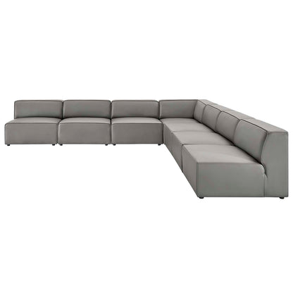 Mingle Vegan Leather 7-Piece Sectional Sofa, Faux Vegan Leather, Grey Gray, 20550