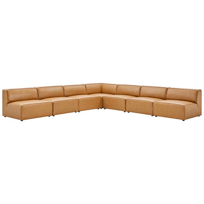 Mingle Vegan Leather 7-Piece Sectional Sofa, Faux Vegan Leather, Tan, 20551