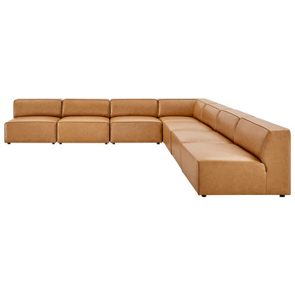 Mingle Vegan Leather 7-Piece Sectional Sofa, Faux Vegan Leather, Tan, 20551