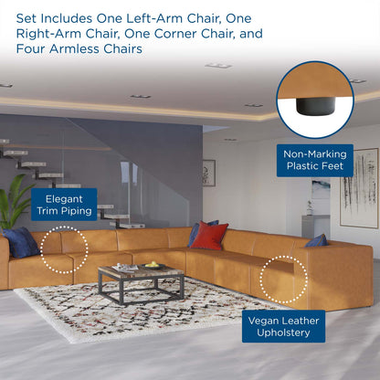 Mingle Vegan Leather 7-Piece Sectional Sofa, Faux Vegan Leather, Tan, 20554