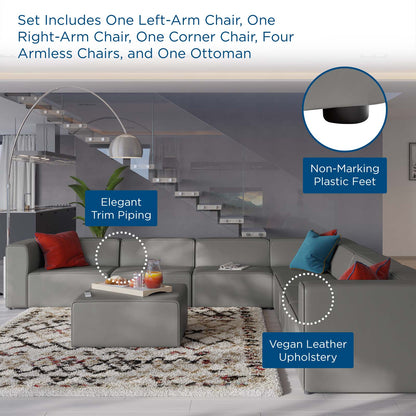 Mingle Vegan Leather 8-Piece Sectional Sofa Set, Faux Vegan Leather, Grey Gray, 20556