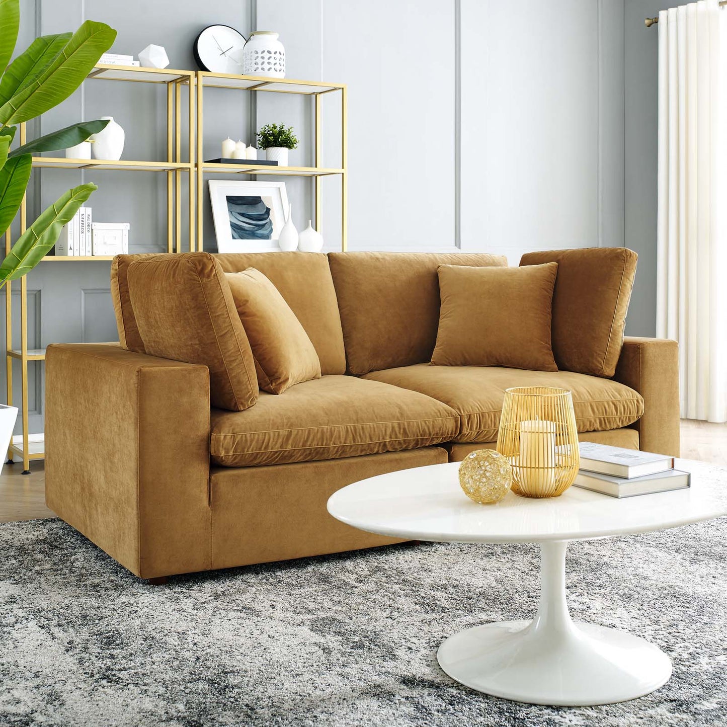 Commix Down Filled Overstuffed Performance Velvet Loveseat, Velvet, Brown, 20559