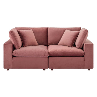 Commix Down Filled Overstuffed Performance Velvet Loveseat, Velvet, Pink, 20560