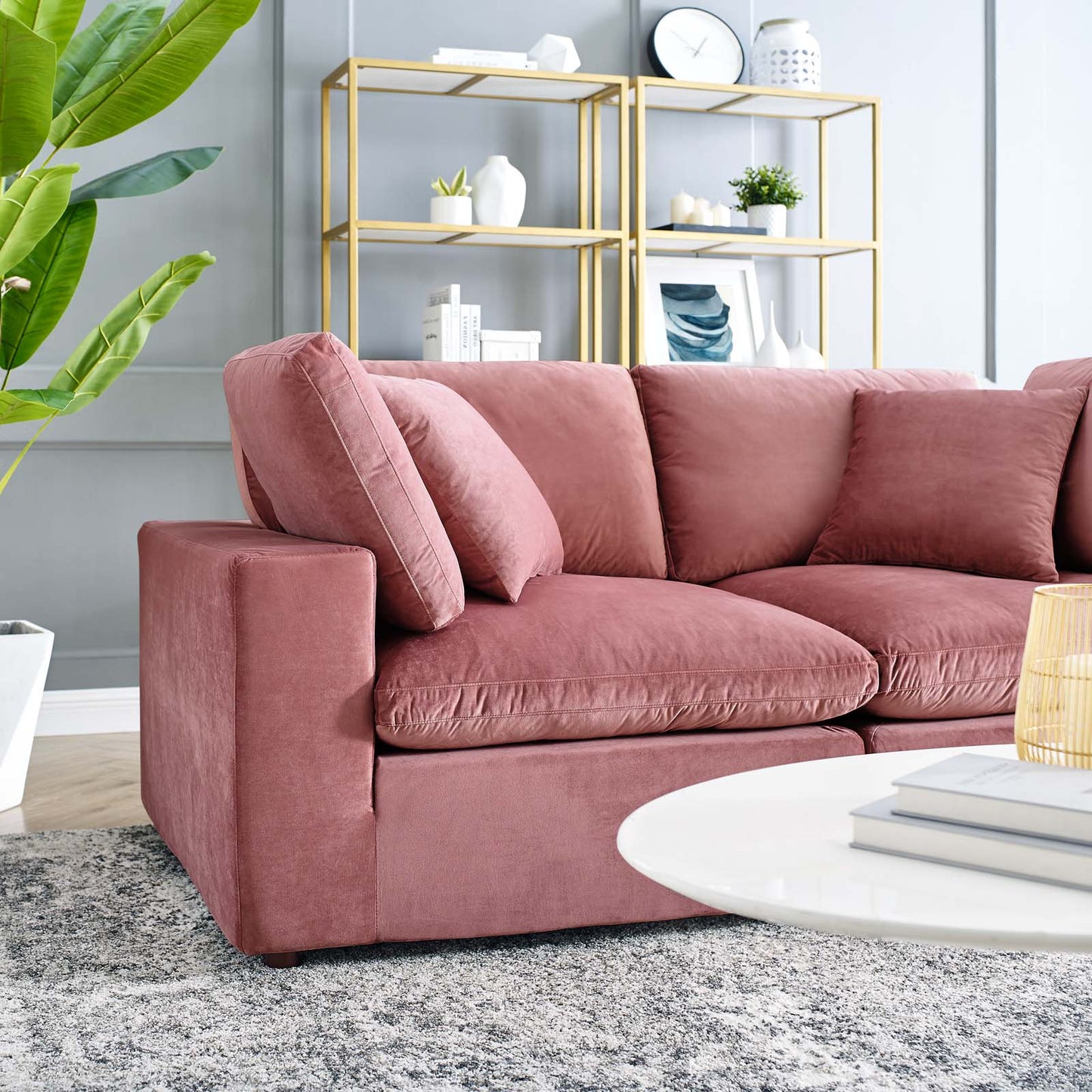 Commix Down Filled Overstuffed Performance Velvet Loveseat, Velvet, Pink, 20560
