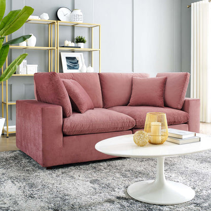 Commix Down Filled Overstuffed Performance Velvet Loveseat, Velvet, Pink, 20560