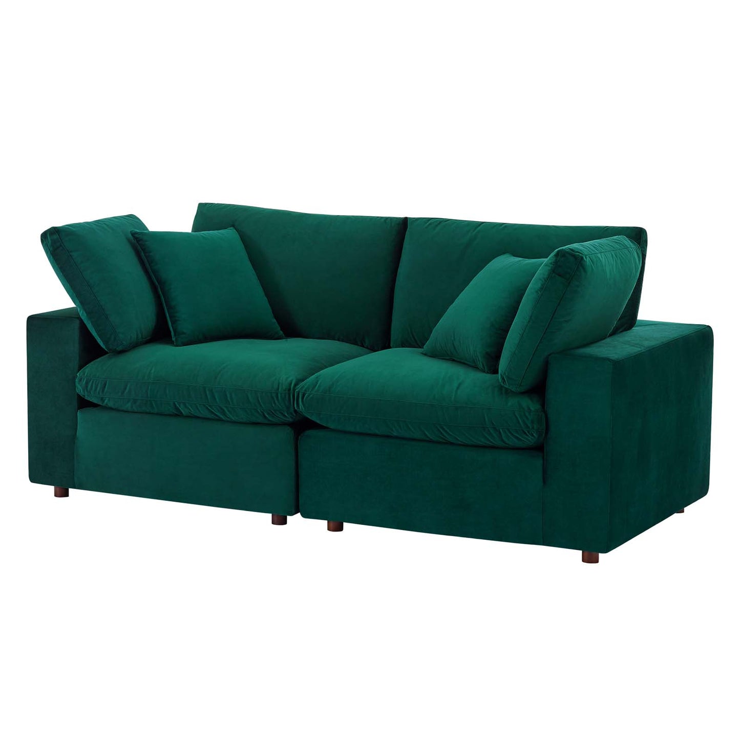 Commix Down Filled Overstuffed Performance Velvet Loveseat, Velvet, Green, 20561