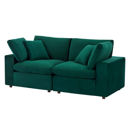 Commix Down Filled Overstuffed Performance Velvet Loveseat, Velvet, Green, 20561