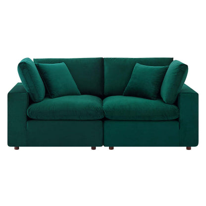 Commix Down Filled Overstuffed Performance Velvet Loveseat, Velvet, Green, 20561