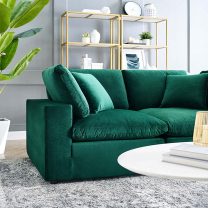 Commix Down Filled Overstuffed Performance Velvet Loveseat, Velvet, Green, 20561