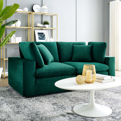 Commix Down Filled Overstuffed Performance Velvet Loveseat, Velvet, Green, 20561