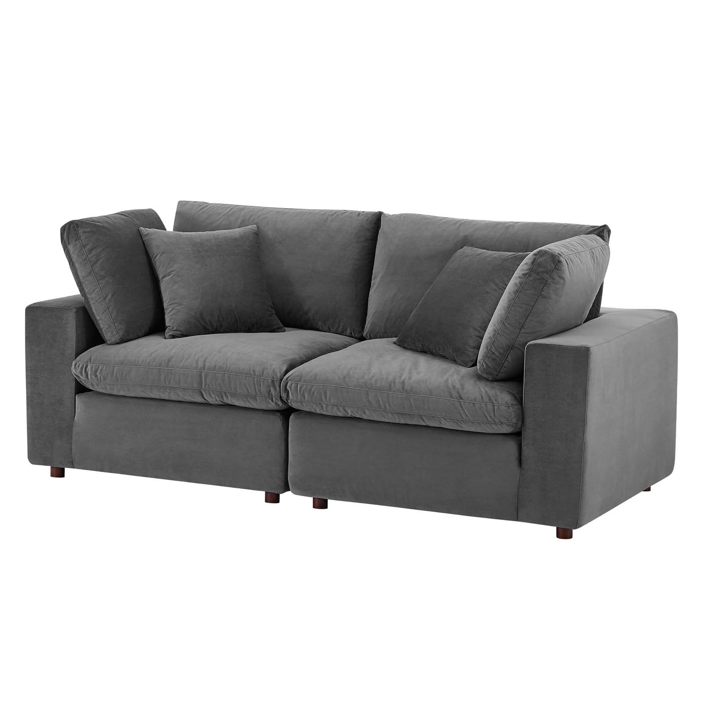 Commix Down Filled Overstuffed Performance Velvet Loveseat, Velvet, Grey Gray, 20562