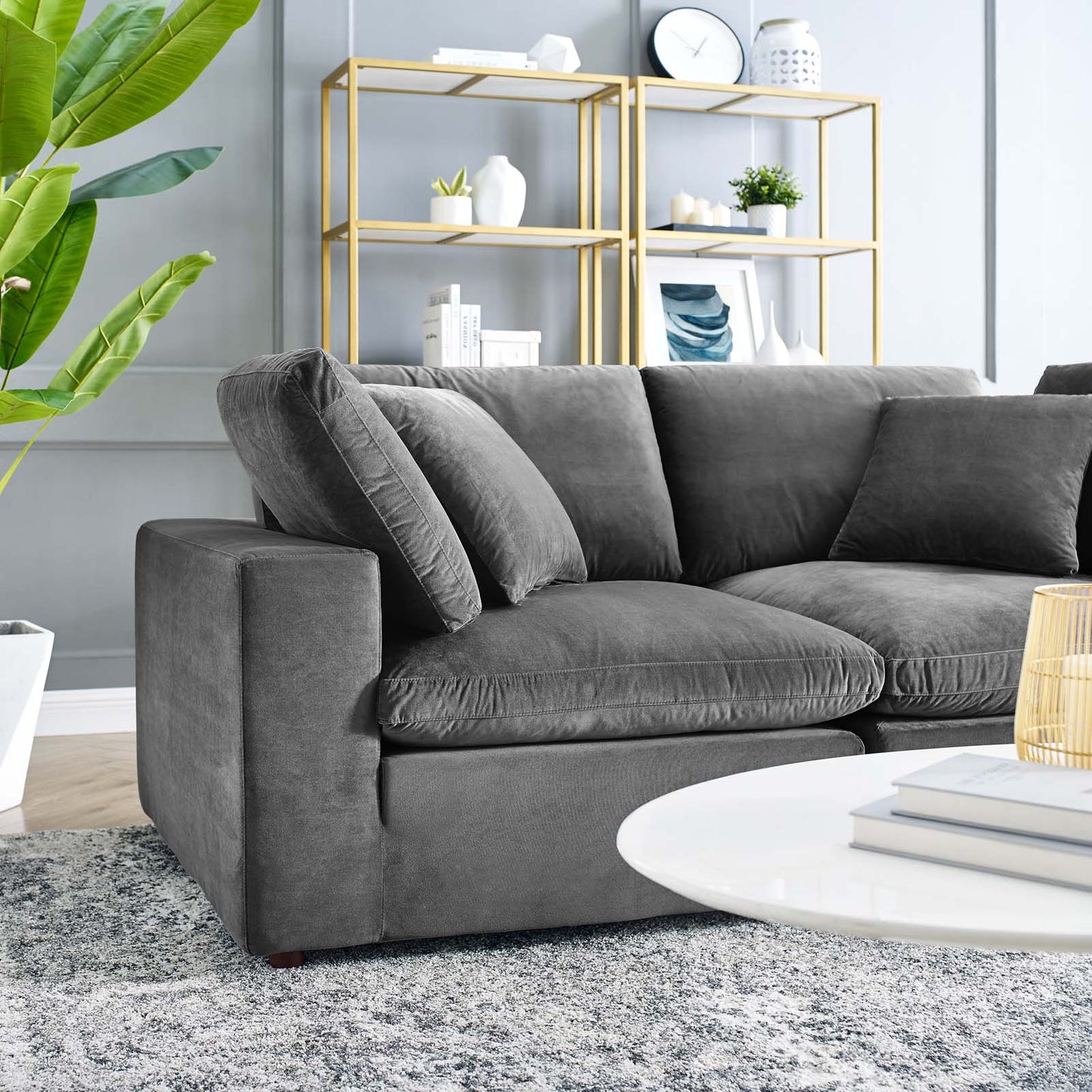 Commix Down Filled Overstuffed Performance Velvet Loveseat, Velvet, Grey Gray, 20562