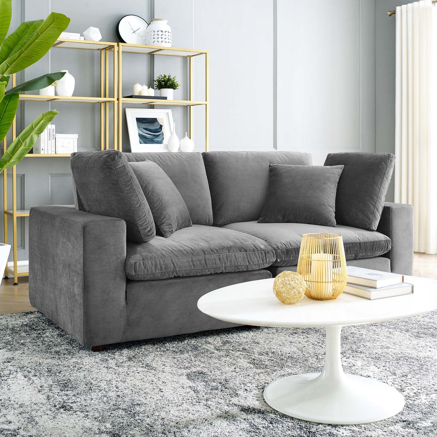 Commix Down Filled Overstuffed Performance Velvet Loveseat, Velvet, Grey Gray, 20562