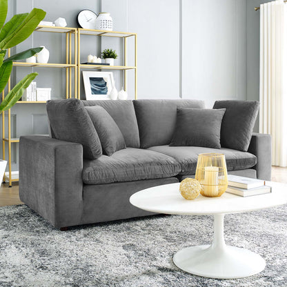 Commix Down Filled Overstuffed Performance Velvet Loveseat, Velvet, Grey Gray, 20562
