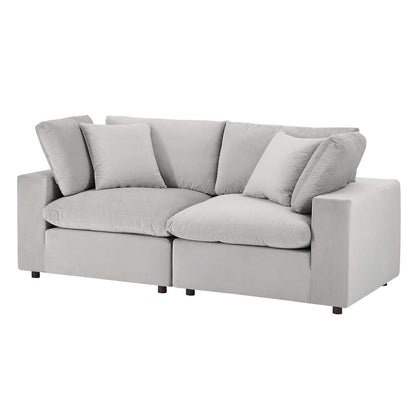 Commix Down Filled Overstuffed Performance Velvet Loveseat, Velvet, Light Grey Gray, 20563