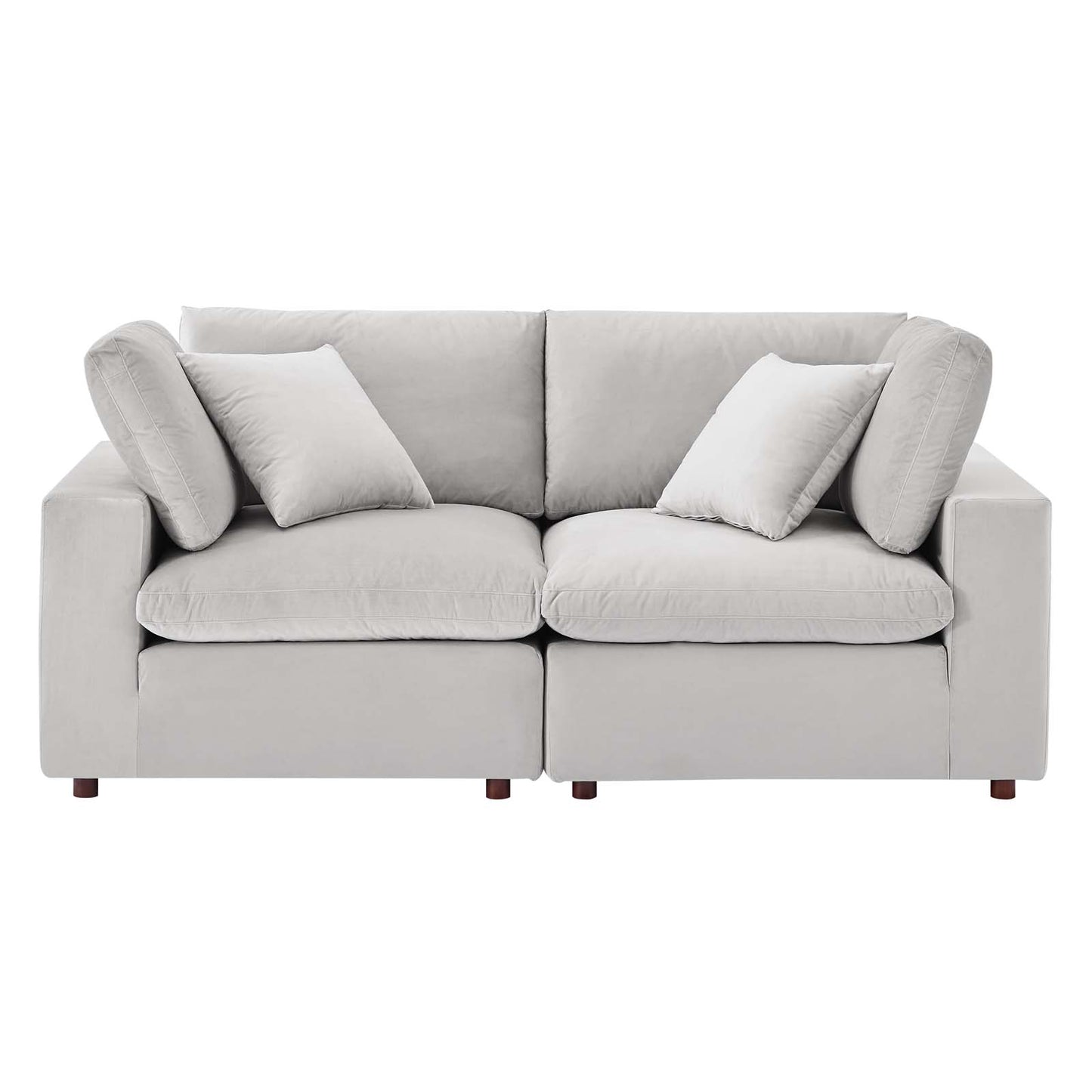 Commix Down Filled Overstuffed Performance Velvet Loveseat, Velvet, Light Grey Gray, 20563