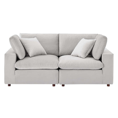 Commix Down Filled Overstuffed Performance Velvet Loveseat, Velvet, Light Grey Gray, 20563